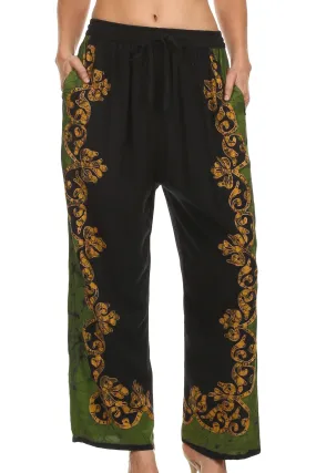 Sakkas Aliyah Embroidered Stonewashed Wide Leg Palazzo Pant