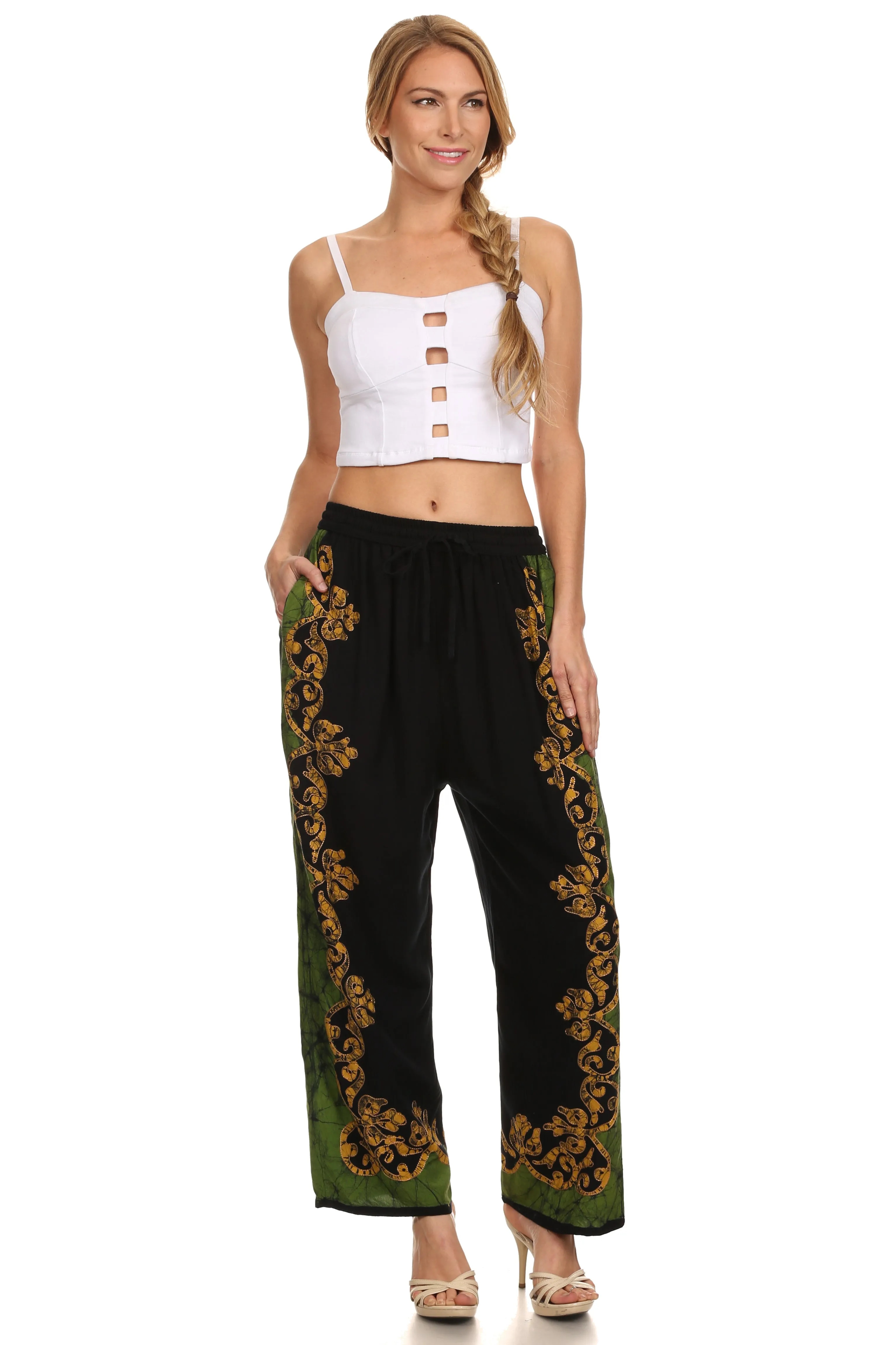 Sakkas Aliyah Embroidered Stonewashed Wide Leg Palazzo Pant