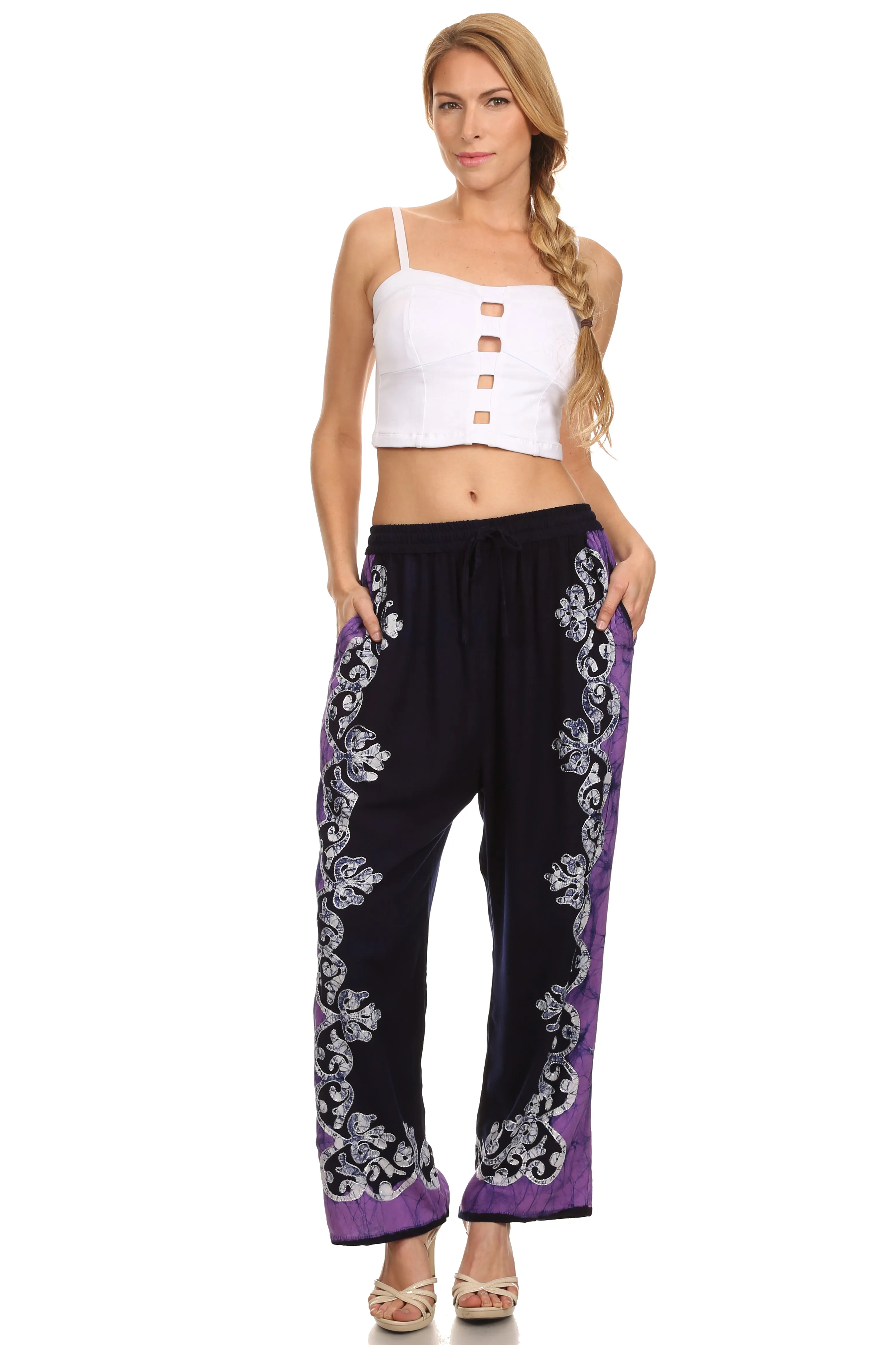 Sakkas Aliyah Embroidered Stonewashed Wide Leg Palazzo Pant