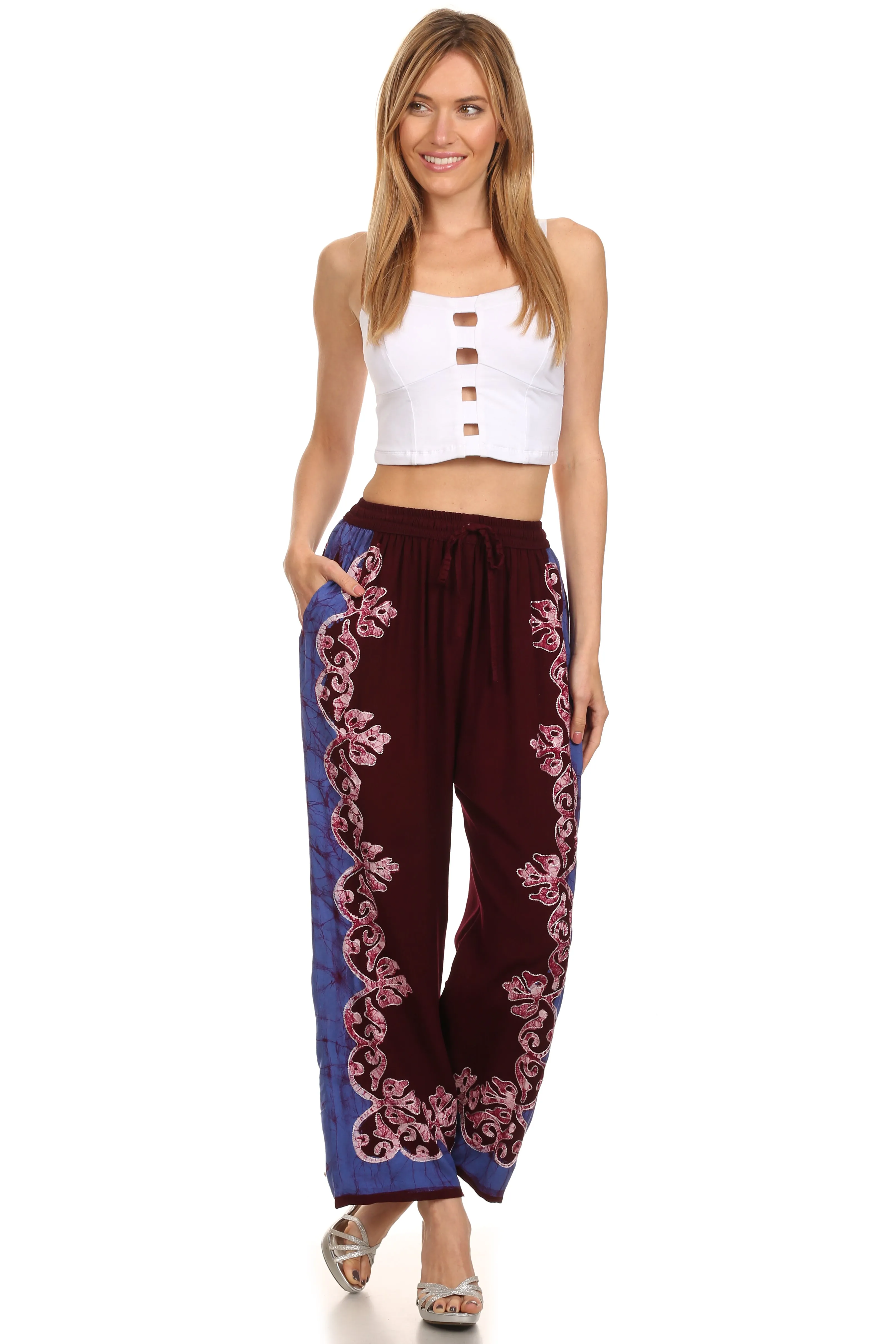 Sakkas Aliyah Embroidered Stonewashed Wide Leg Palazzo Pant