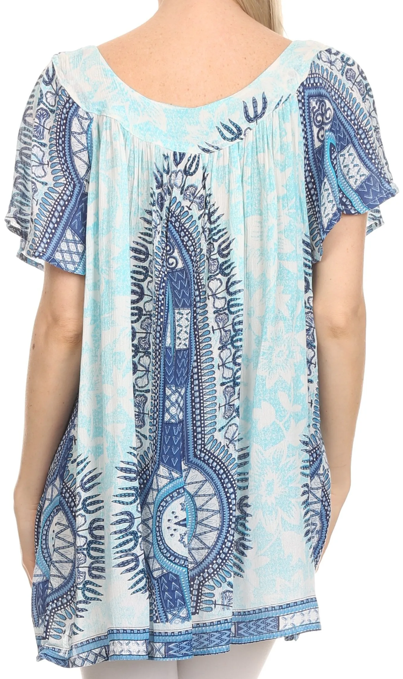 Sakkas Brinks Caftan Cap Sleeve Blouse Top Cover Up With Tribal And Floral Print