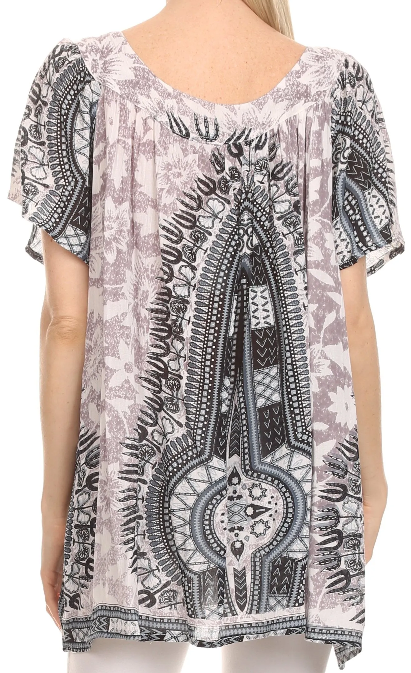 Sakkas Brinks Caftan Cap Sleeve Blouse Top Cover Up With Tribal And Floral Print