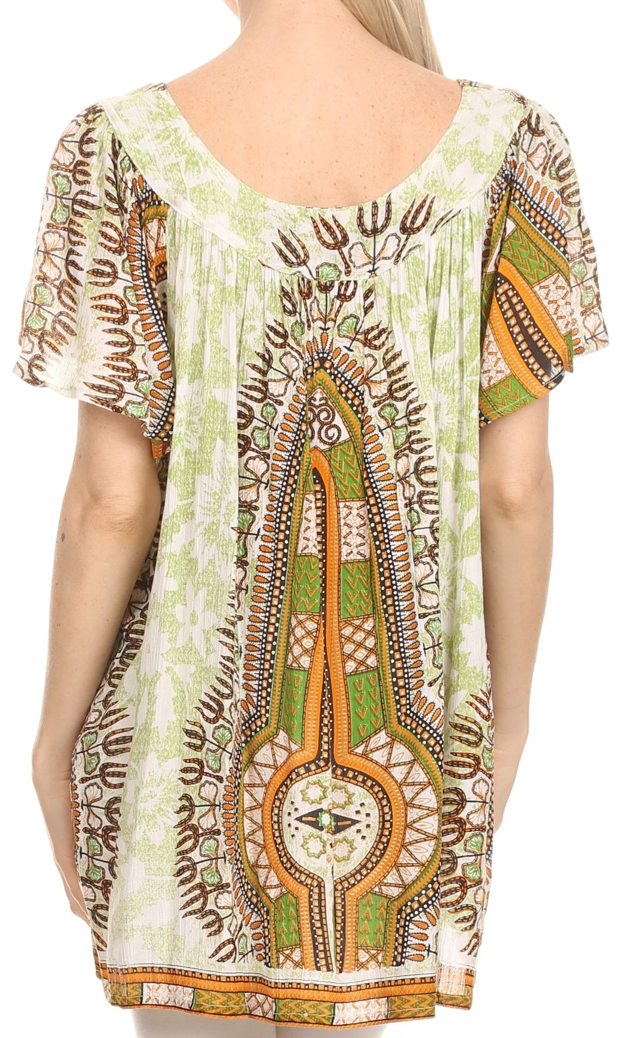 Sakkas Brinks Caftan Cap Sleeve Blouse Top Cover Up With Tribal And Floral Print