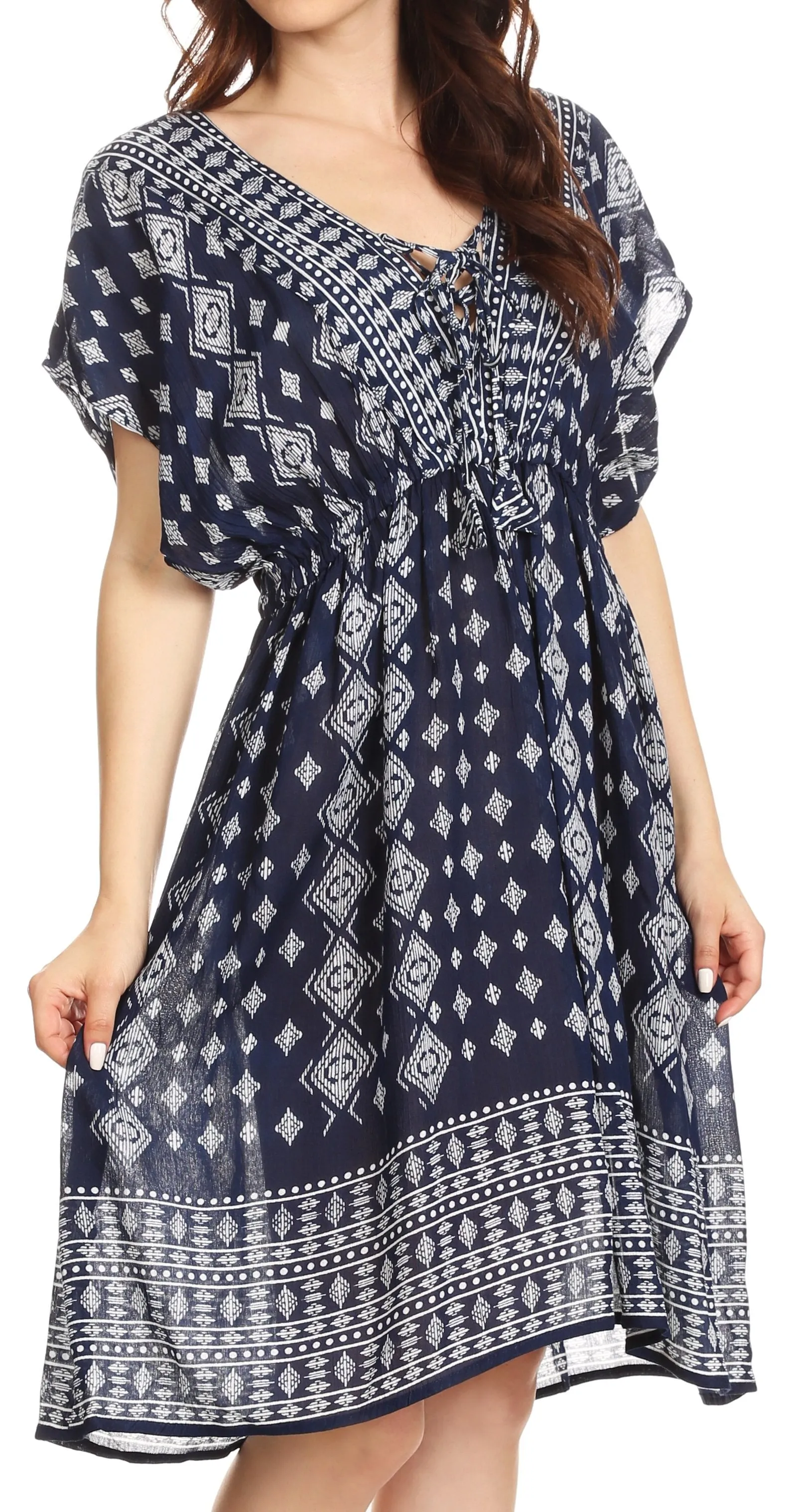 Sakkas Denika Aztec Print Summer Midi Dress Cover-up with V Neck