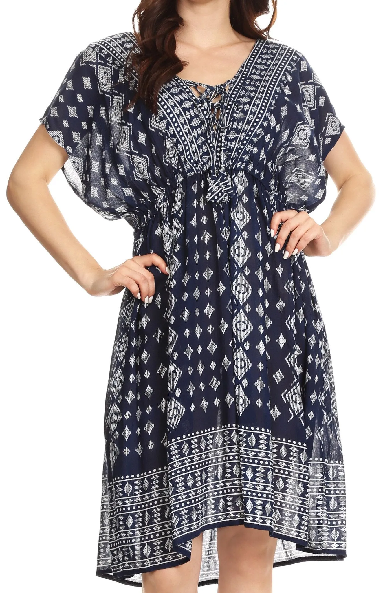 Sakkas Denika Aztec Print Summer Midi Dress Cover-up with V Neck