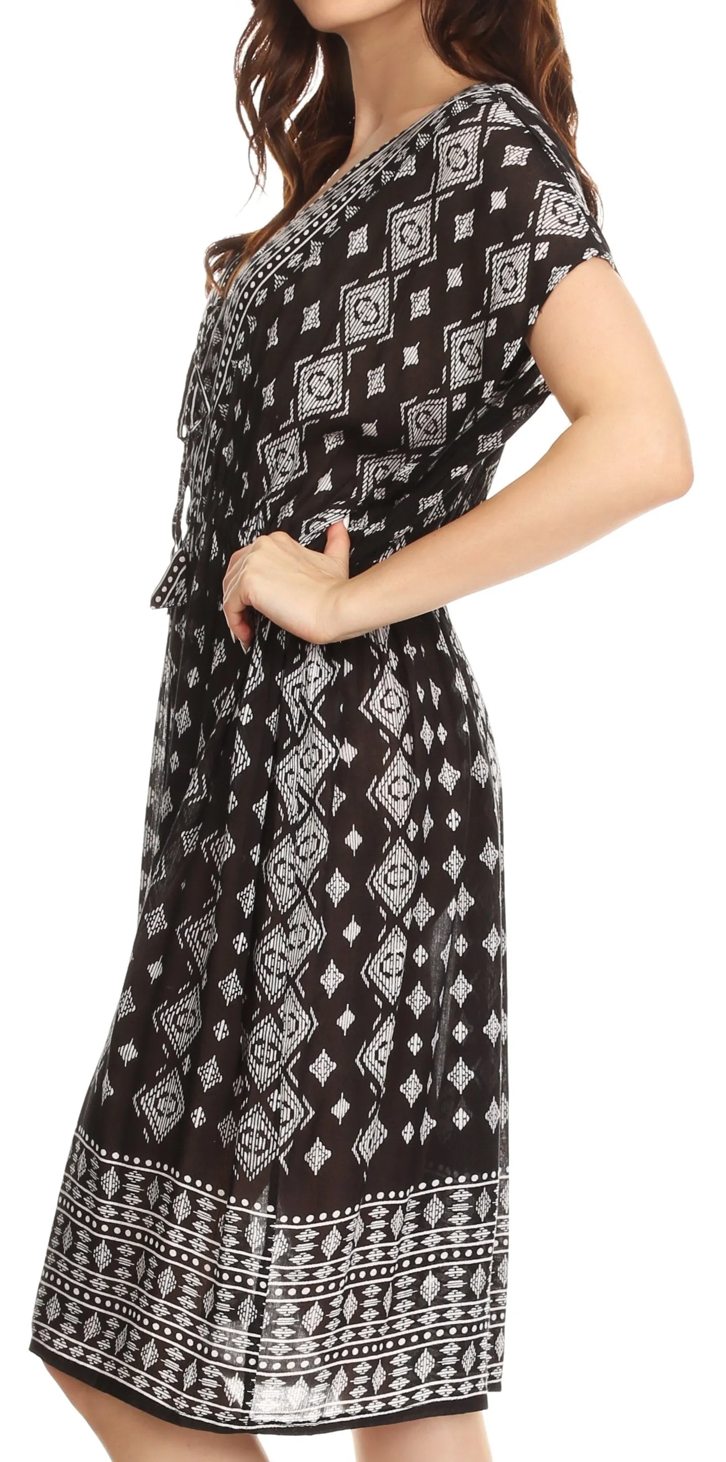 Sakkas Denika Aztec Print Summer Midi Dress Cover-up with V Neck