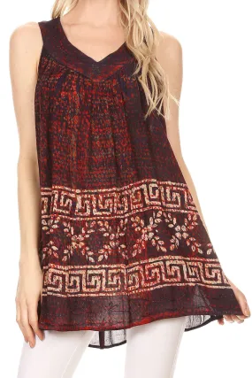 Sakkas Silvia Sleeveless V-neck Printed Tank Top Blouse