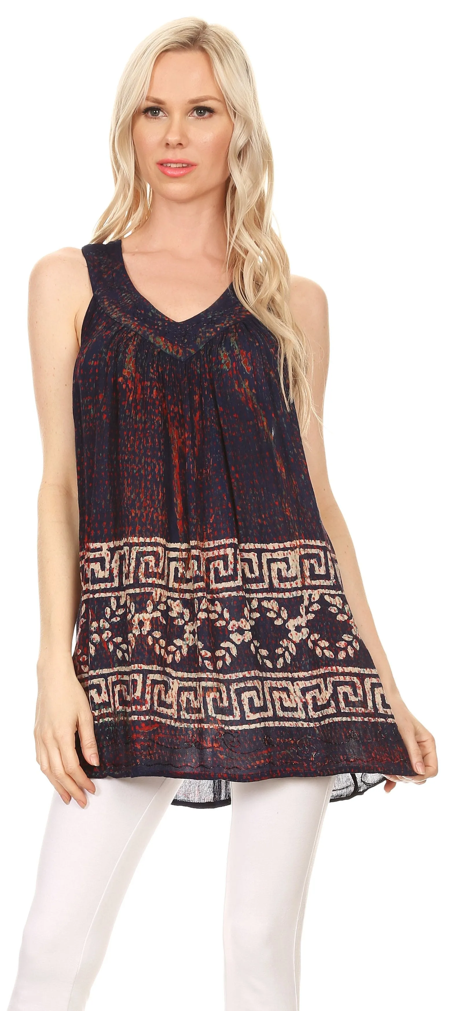 Sakkas Silvia Sleeveless V-neck Printed Tank Top Blouse