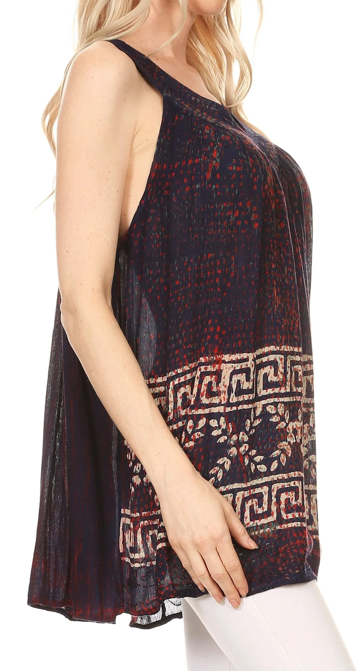 Sakkas Silvia Sleeveless V-neck Printed Tank Top Blouse