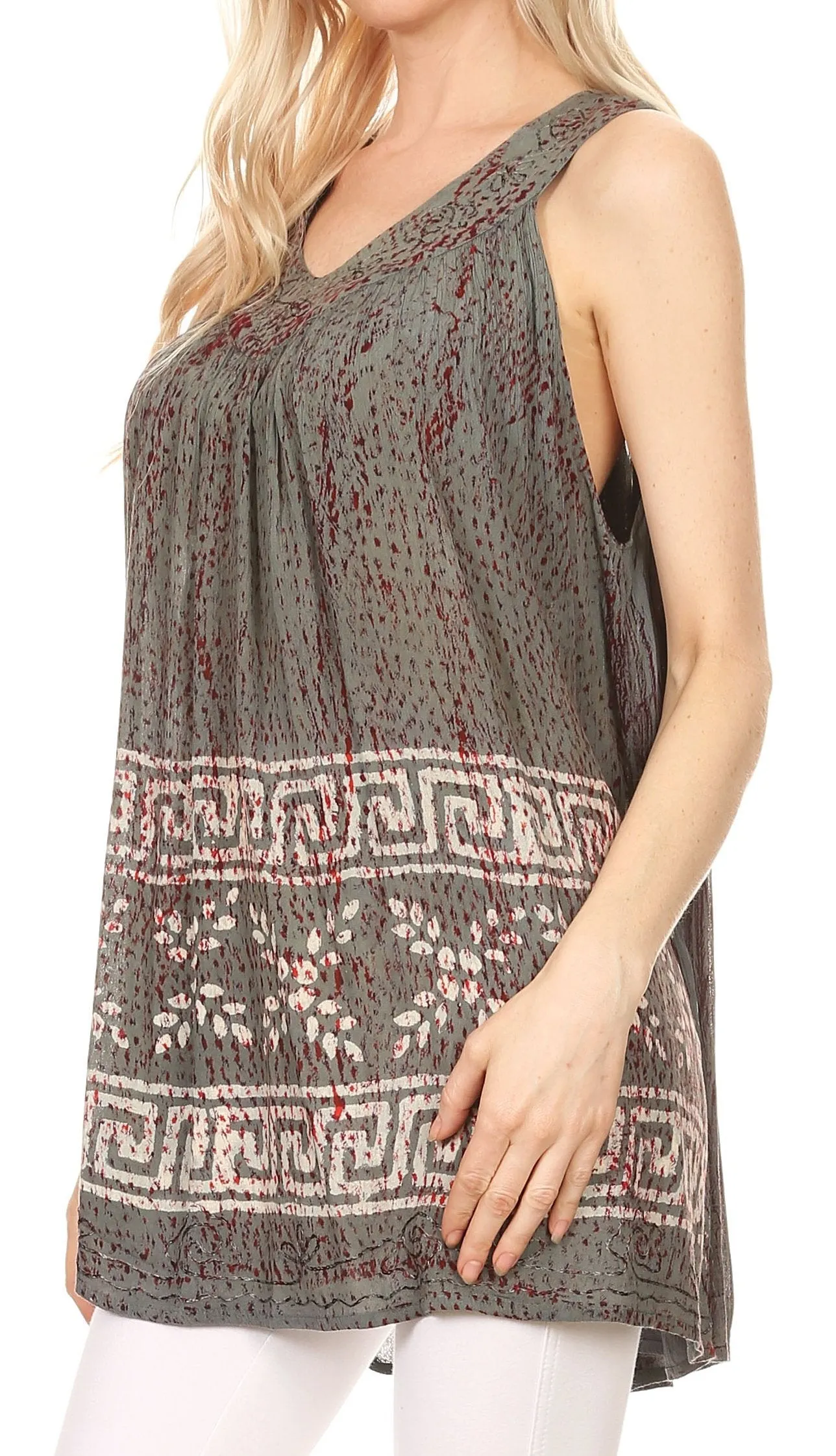 Sakkas Silvia Sleeveless V-neck Printed Tank Top Blouse