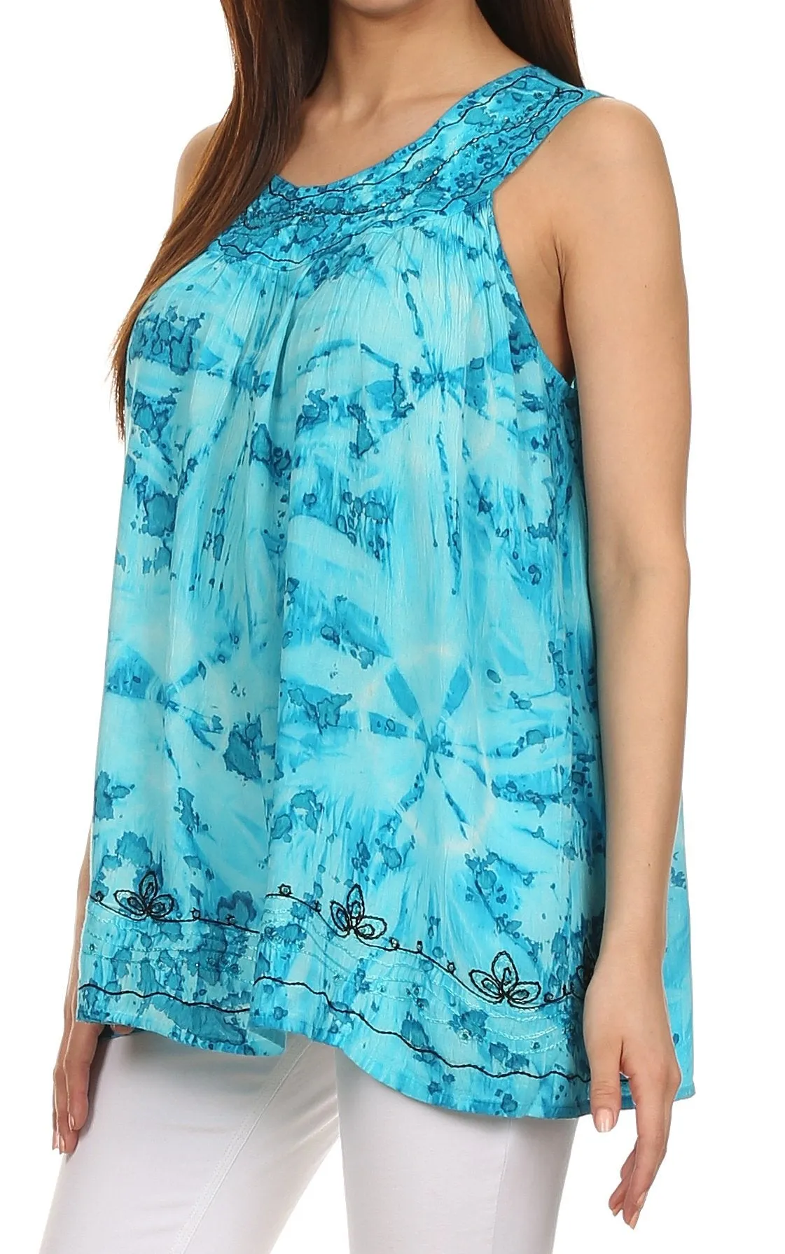 Sakkas Tie-Dye Summer Sky Tank Top with Embroidery and Beading