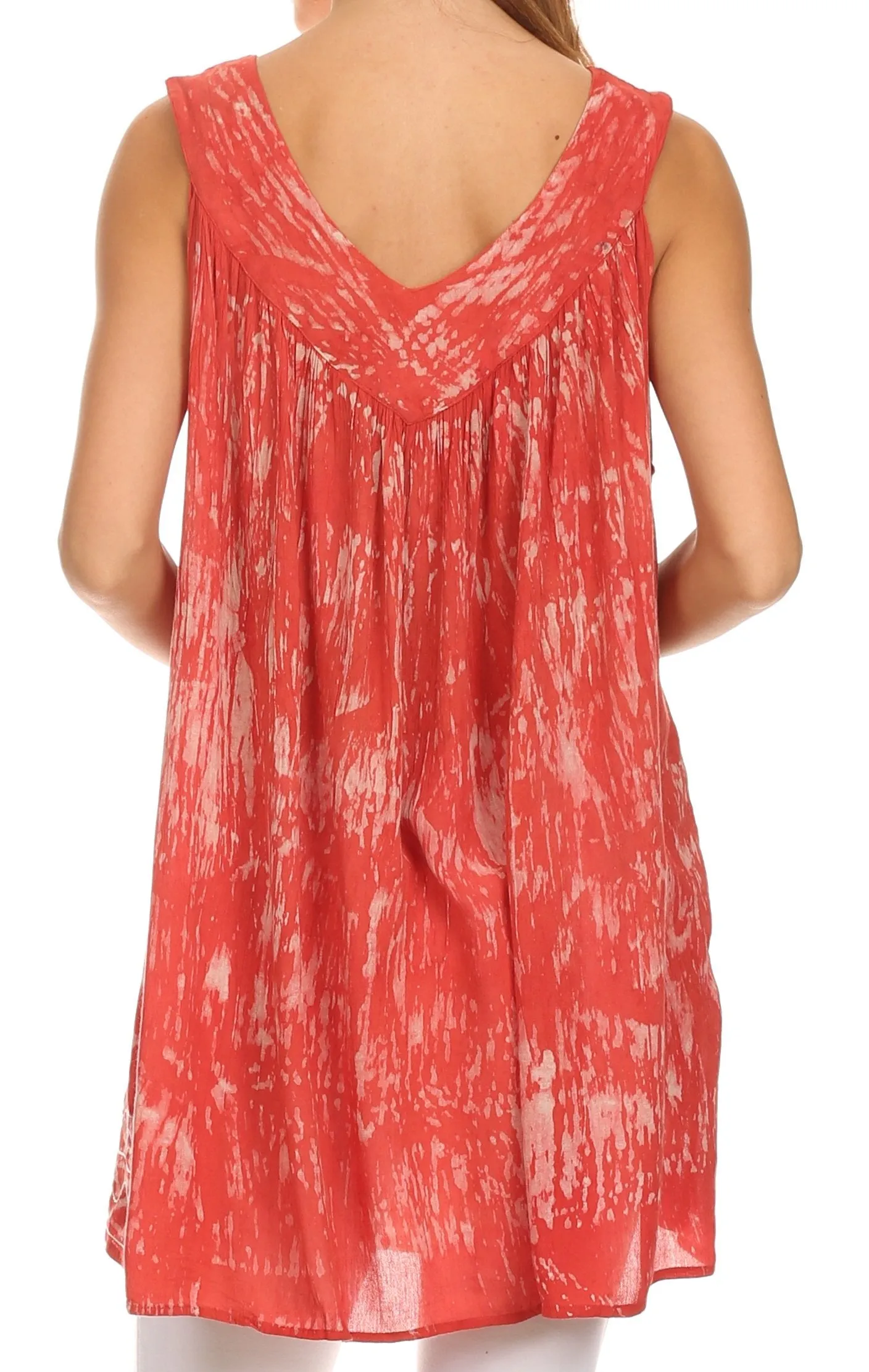 Sakkas Wanda May Embroidered Batik Scoop Neck Relaxed Fit Sleeveless Blouse