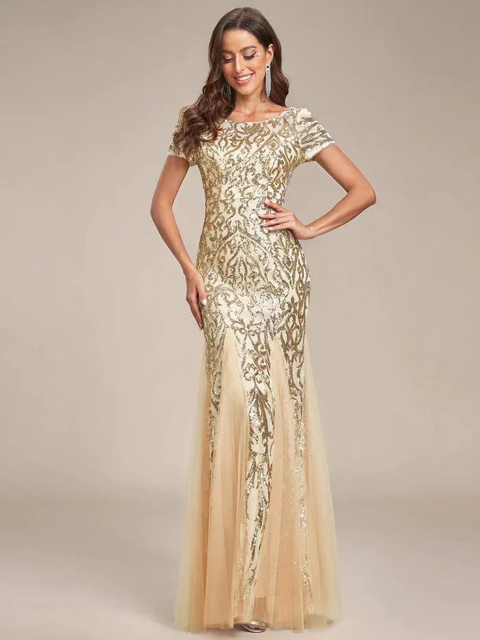 Sequin Bodycon Round Neckline Mermaid Evening Dress