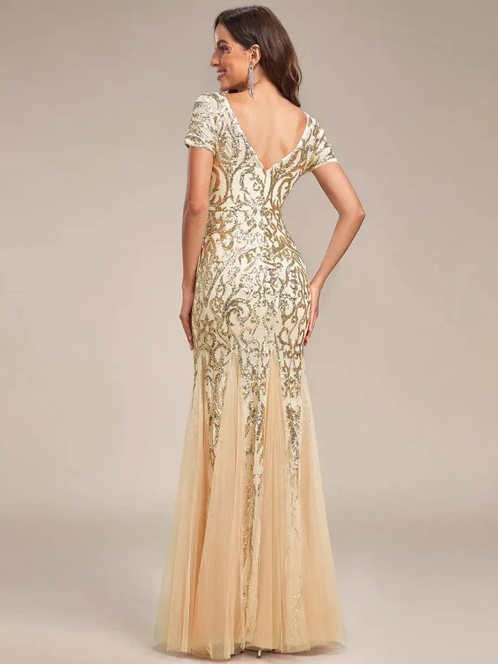 Sequin Bodycon Round Neckline Mermaid Evening Dress