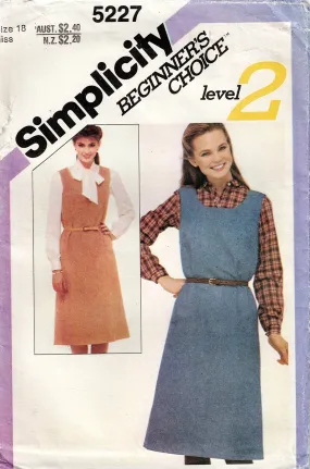 Simplicity 5227 Womens Slim Fitting Pinafore Jumper Dress 1980s Vintage Sewing Pattern Size 18 Bust 40 Inches UNCUT Factory Folded