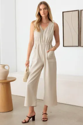 Sleeveless Front Zipper Wide Leg Jumpsuit