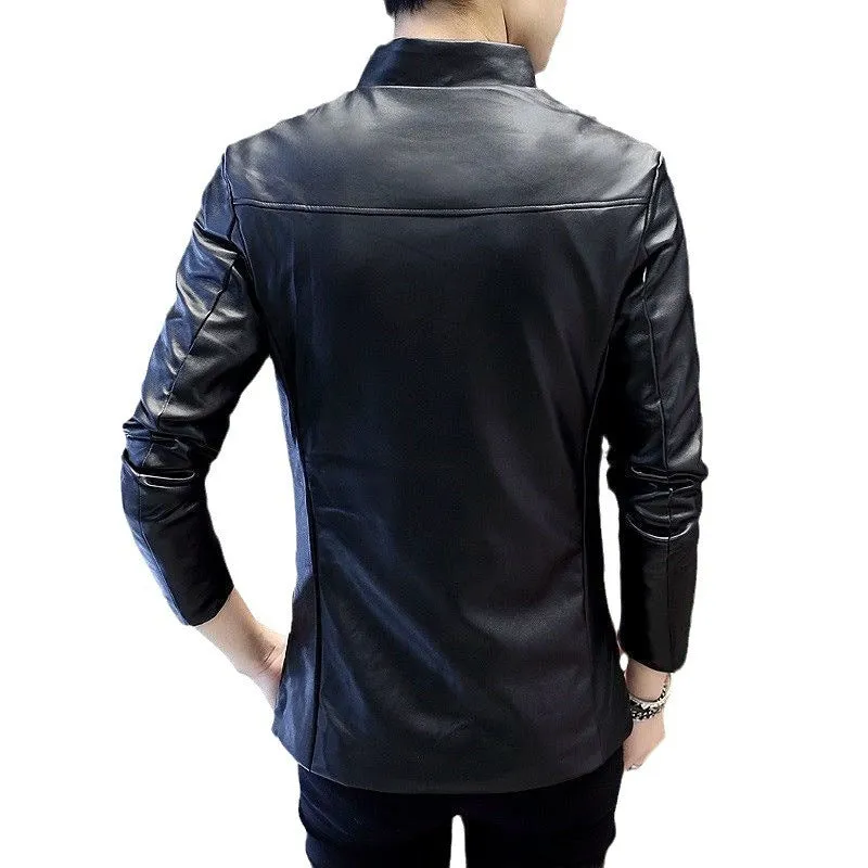 Slim Trendy Youth Stand Collar Leather Jacket Coat