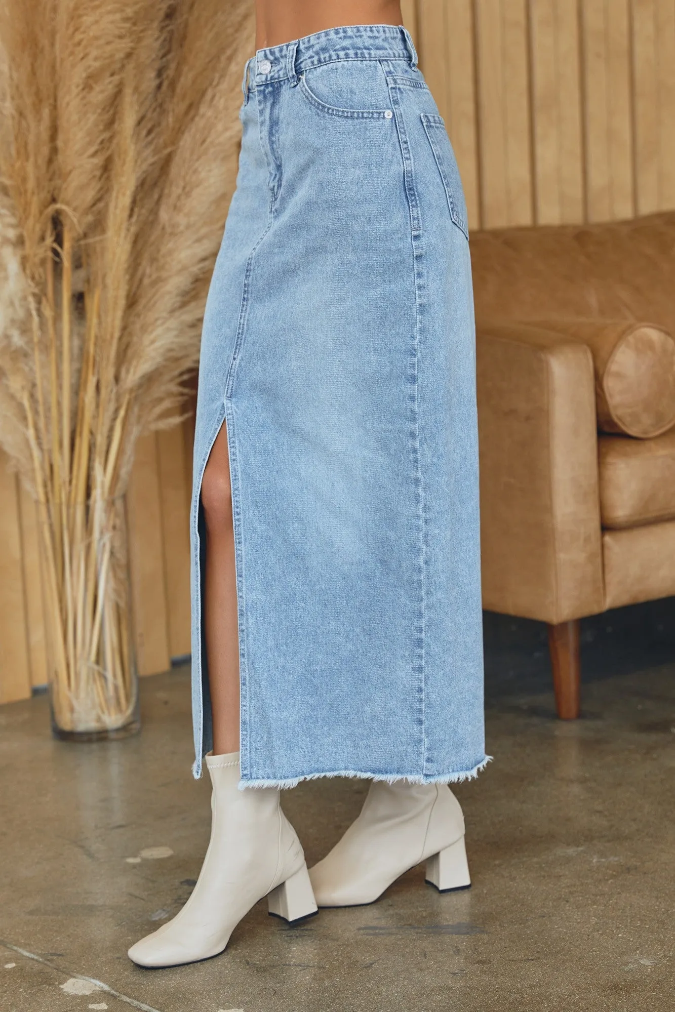 Slit Denim Midi Long Skirt