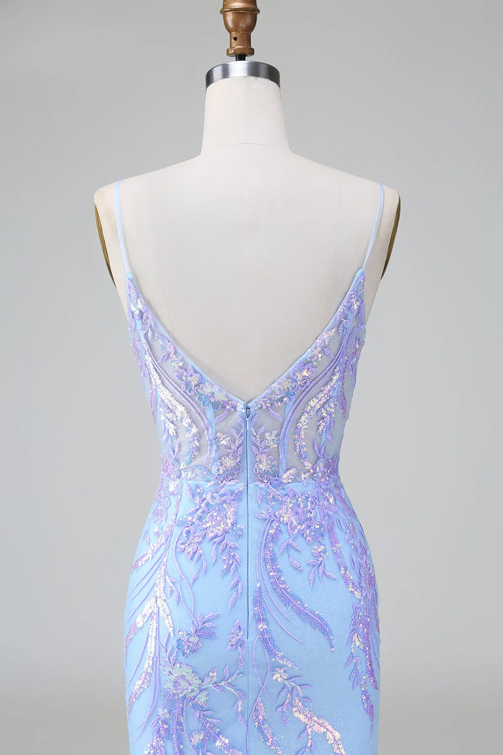 Sparkly Blue Bodycon Spaghetti Straps Corset Short Homecoming Dress with Sequins