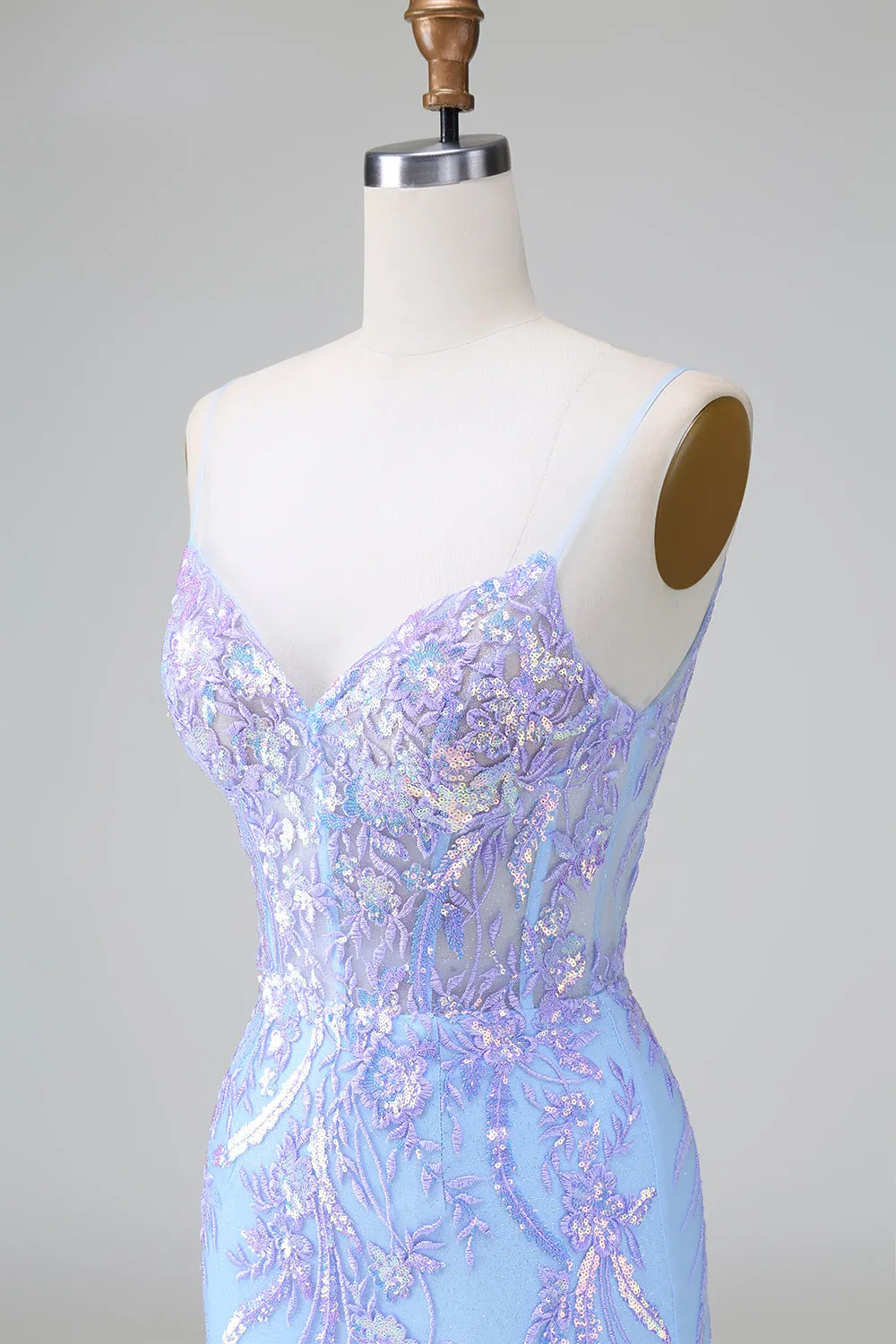 Sparkly Blue Bodycon Spaghetti Straps Corset Short Homecoming Dress with Sequins