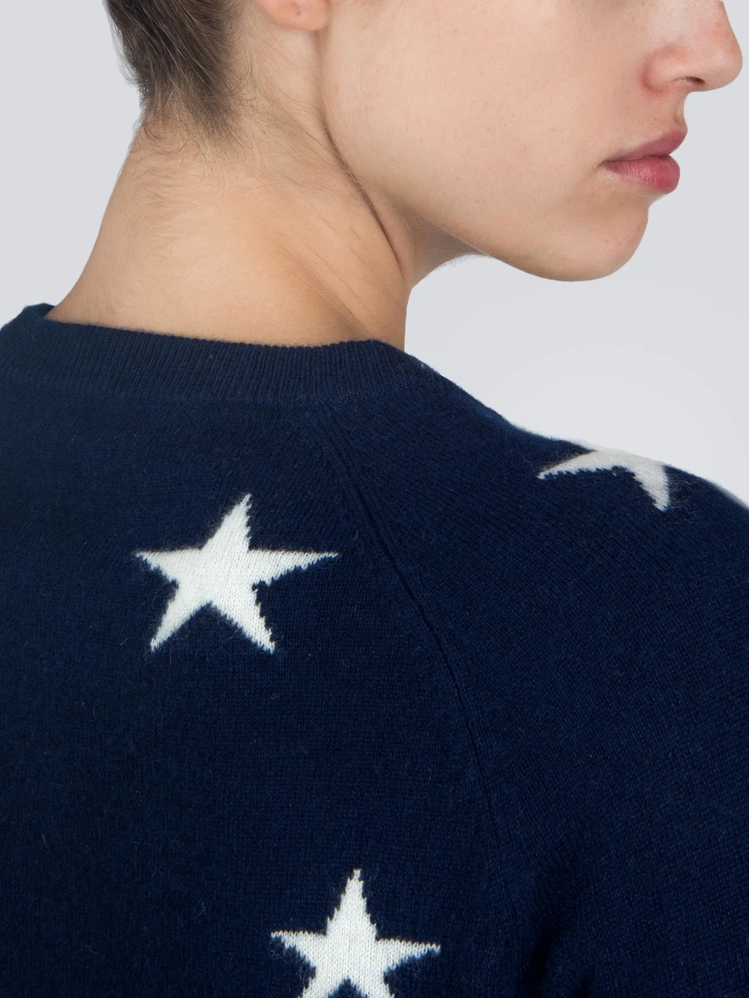 Star Jacquard Crew Neck_Navy/Ivory