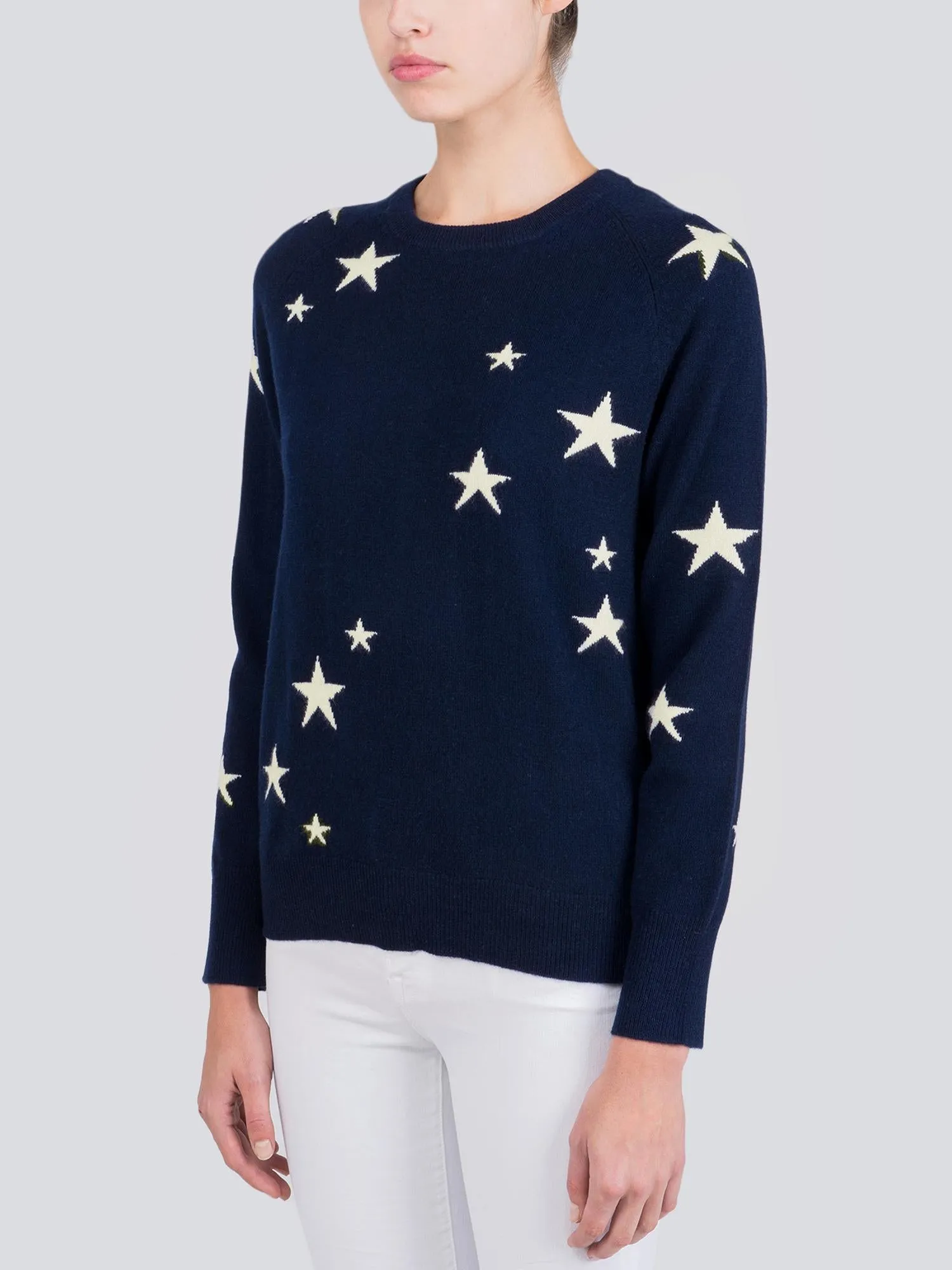 Star Jacquard Crew Neck_Navy/Ivory