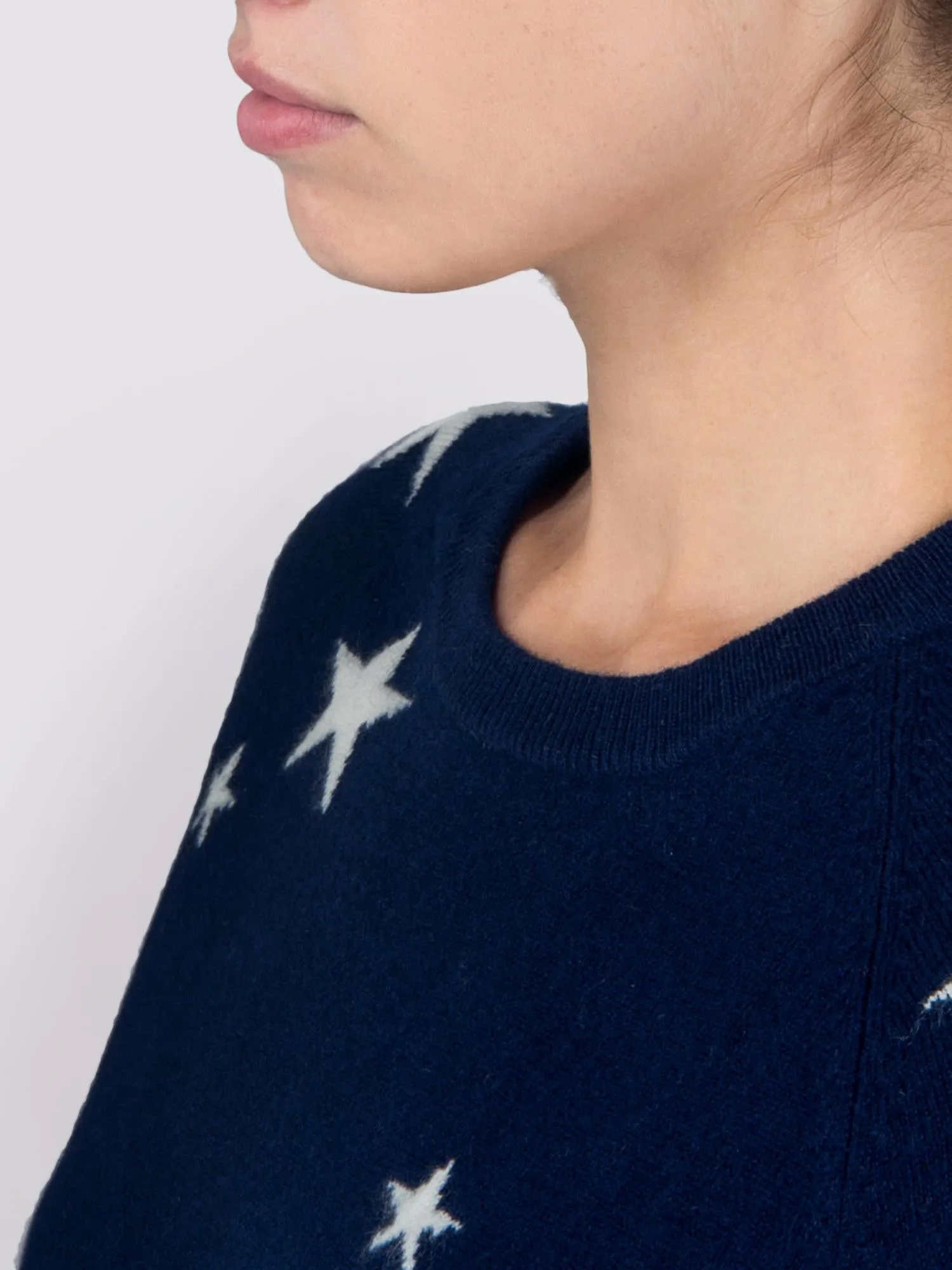 Star Jacquard Crew Neck_Navy/Ivory