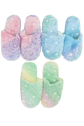 Stars Tie Dye Fuzzy Fleece Foam Lounge Slippers