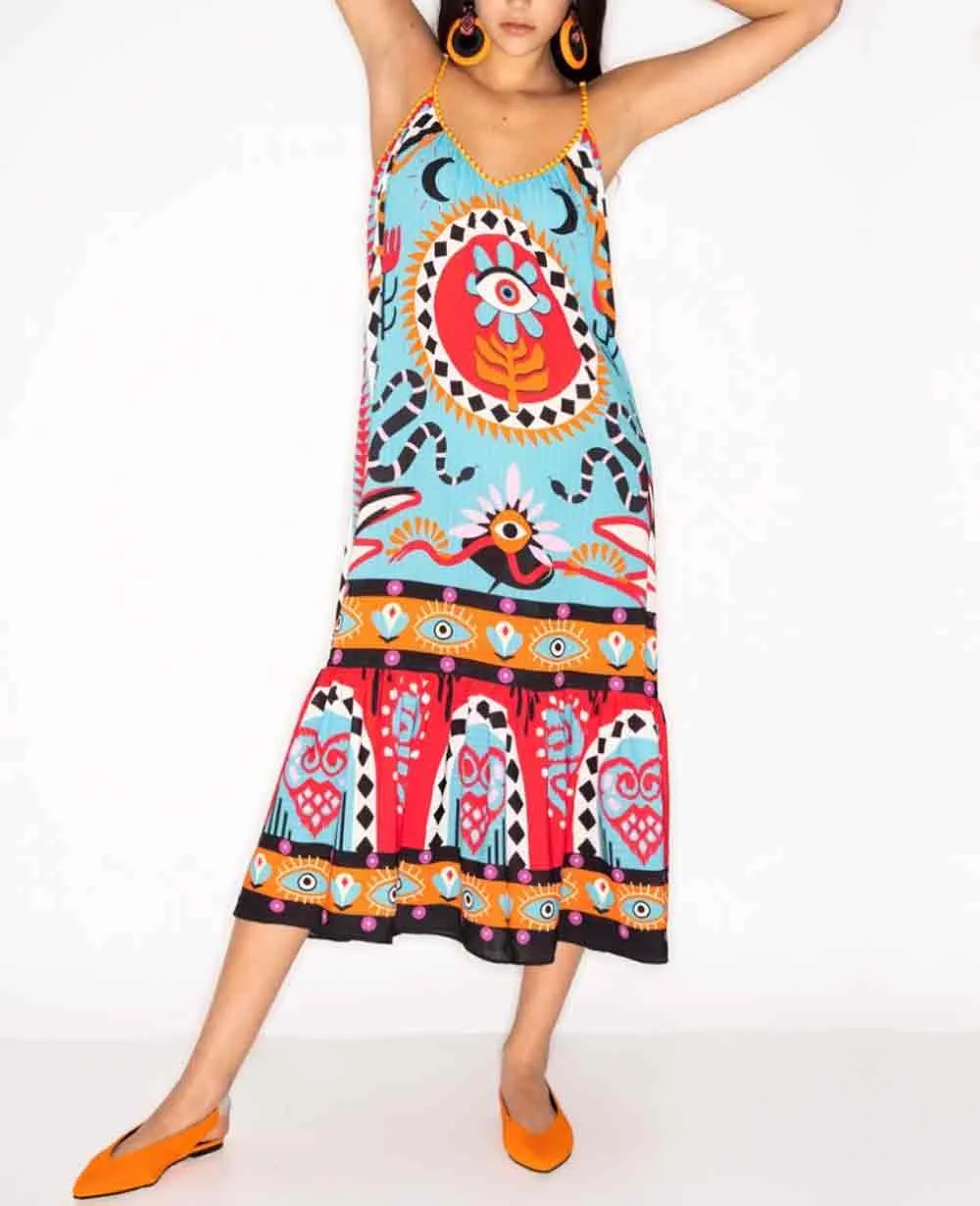 STRAPPY MIDI DRESS "COSMOS" MULTICOLOR