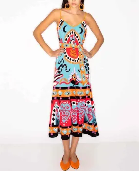 STRAPPY MIDI DRESS "COSMOS" MULTICOLOR