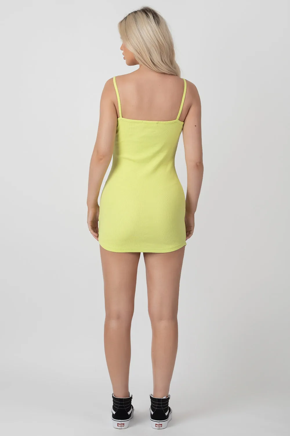 Strappy Mini Curved Hem Dress Lime