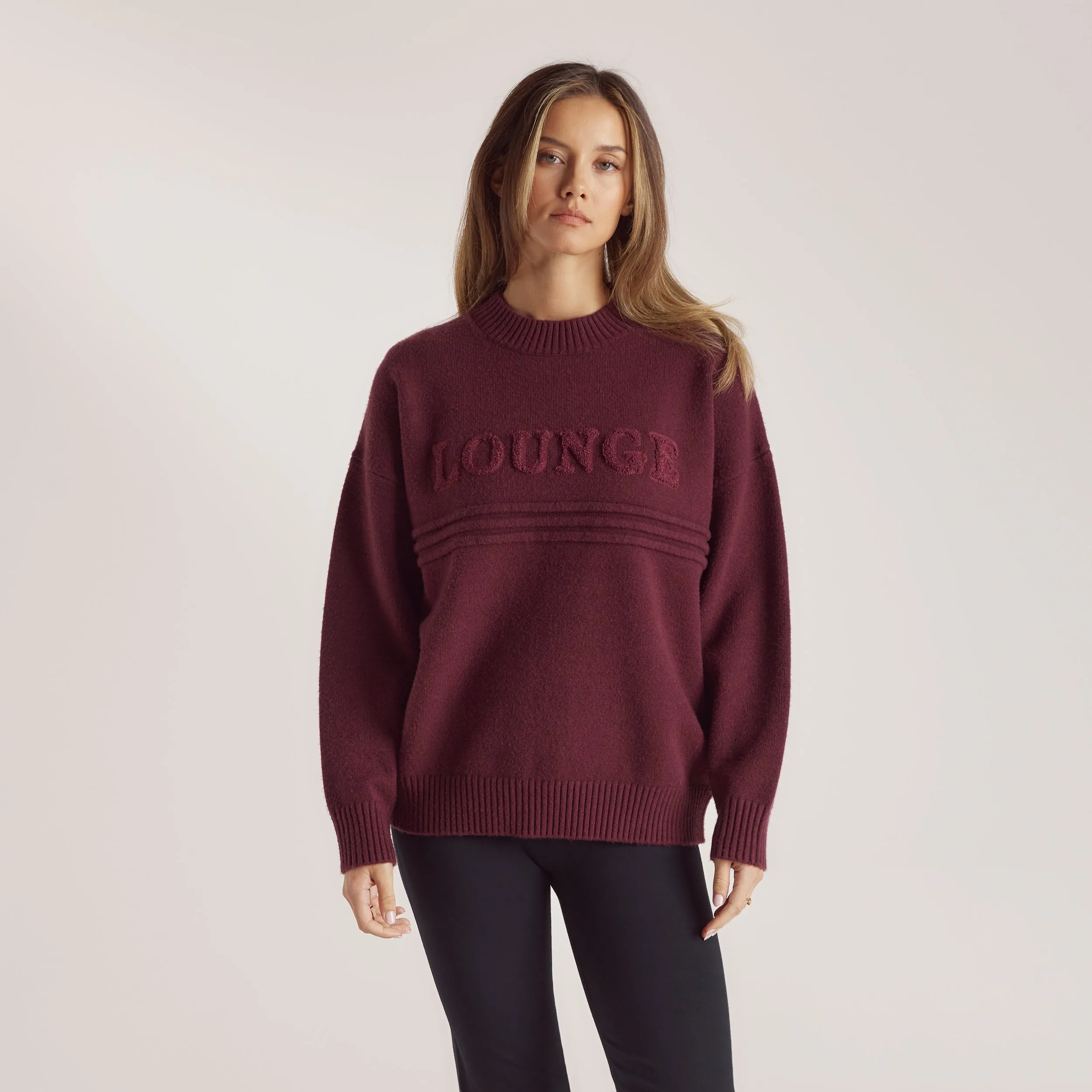 Stripe Knitted Crew Neck Jumper - Burgundy