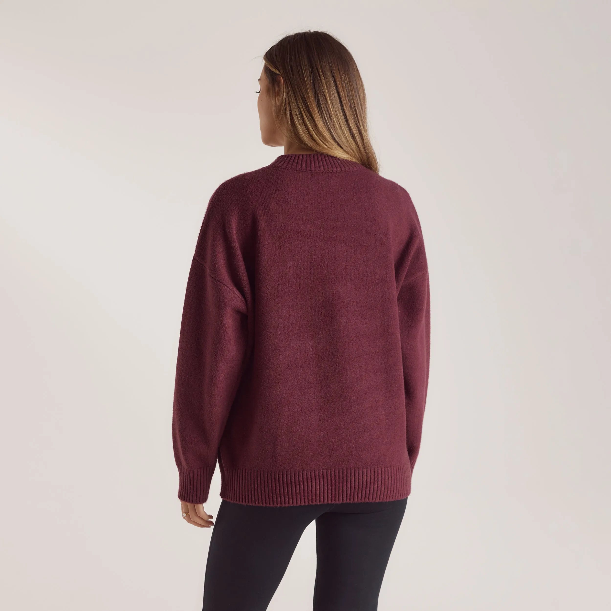 Stripe Knitted Crew Neck Jumper - Burgundy