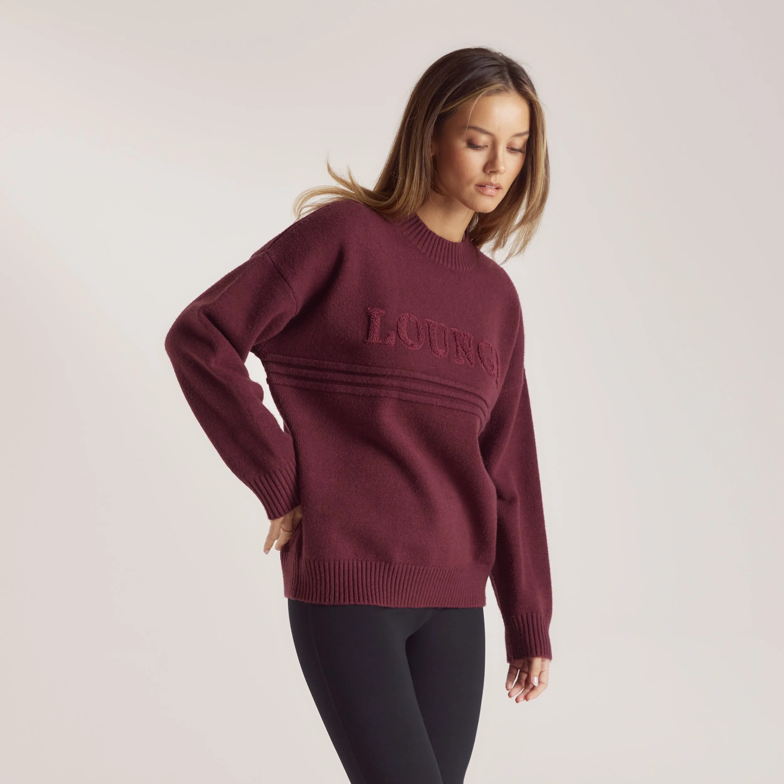 Stripe Knitted Crew Neck Jumper - Burgundy