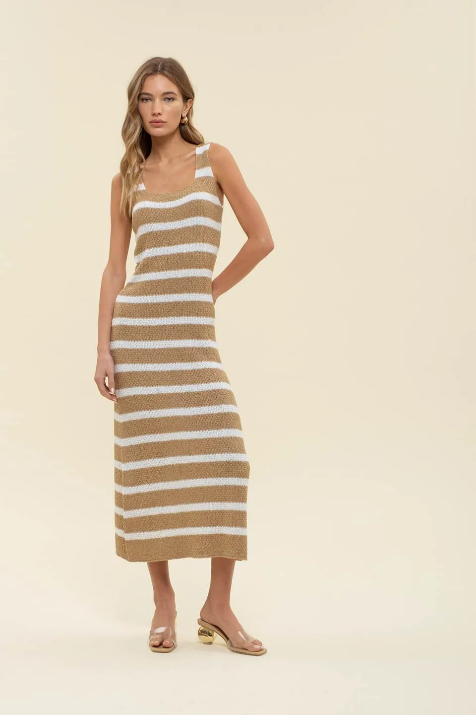 STRIPE SLEEVELESS SWEATER KNIT MIDI DRESS