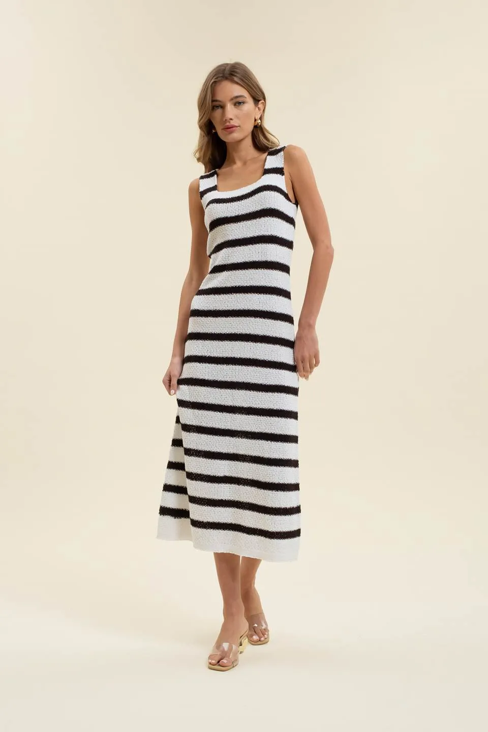 STRIPE SLEEVELESS SWEATER KNIT MIDI DRESS