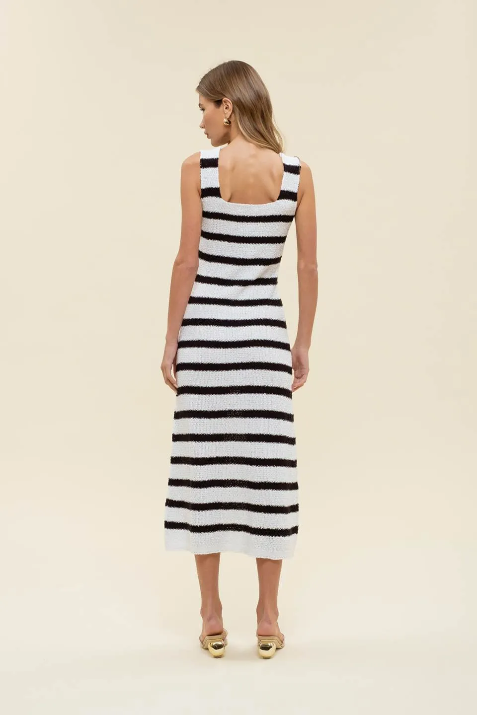 STRIPE SLEEVELESS SWEATER KNIT MIDI DRESS