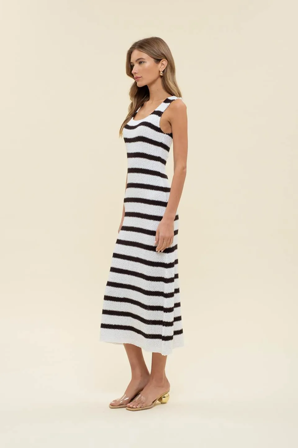 STRIPE SLEEVELESS SWEATER KNIT MIDI DRESS