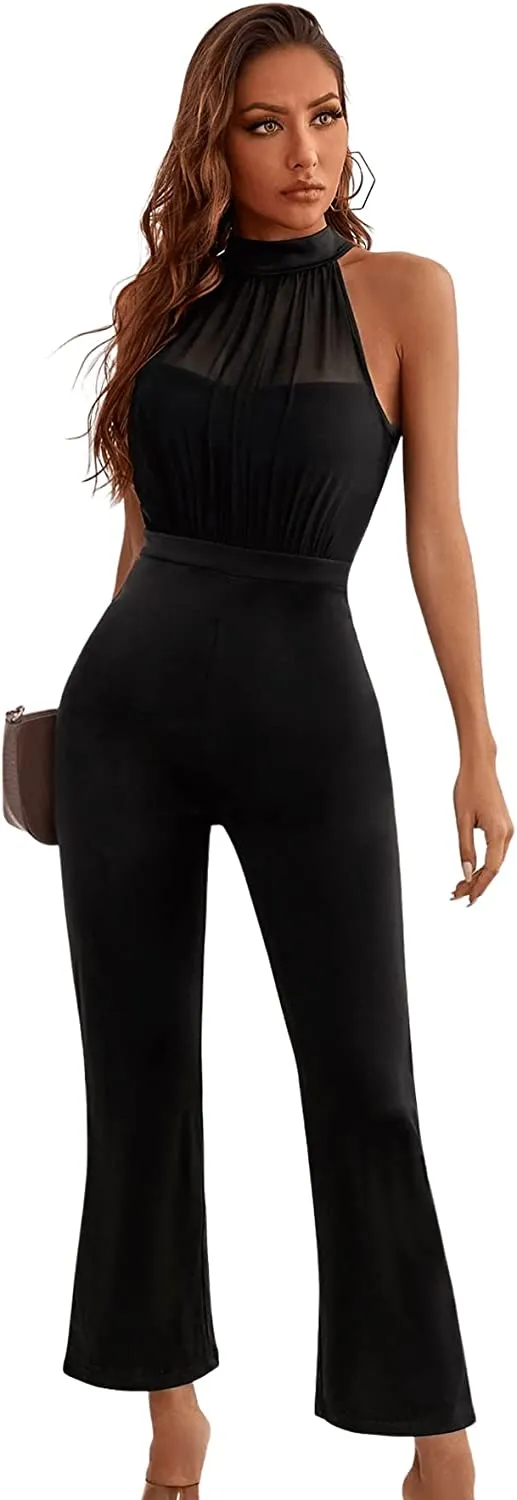 Stunning Halter Sleeveless Black Wide Leg Jumpsuit