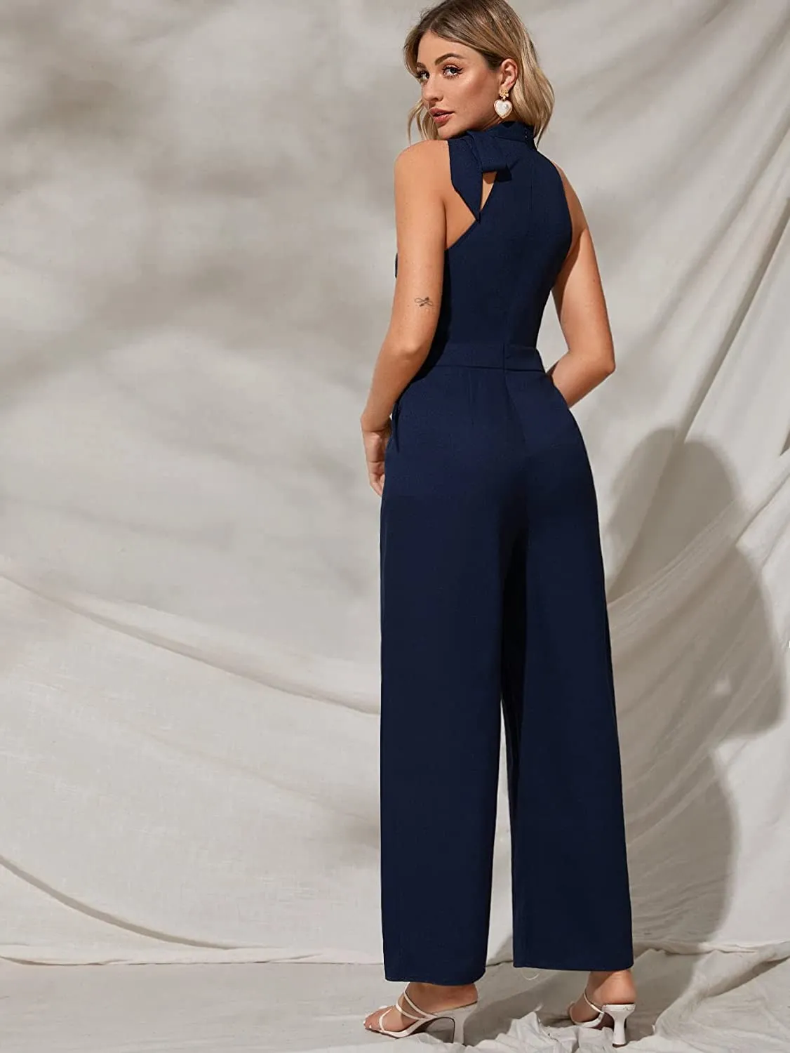 Stunning Halter Sleeveless Black Wide Leg Jumpsuit