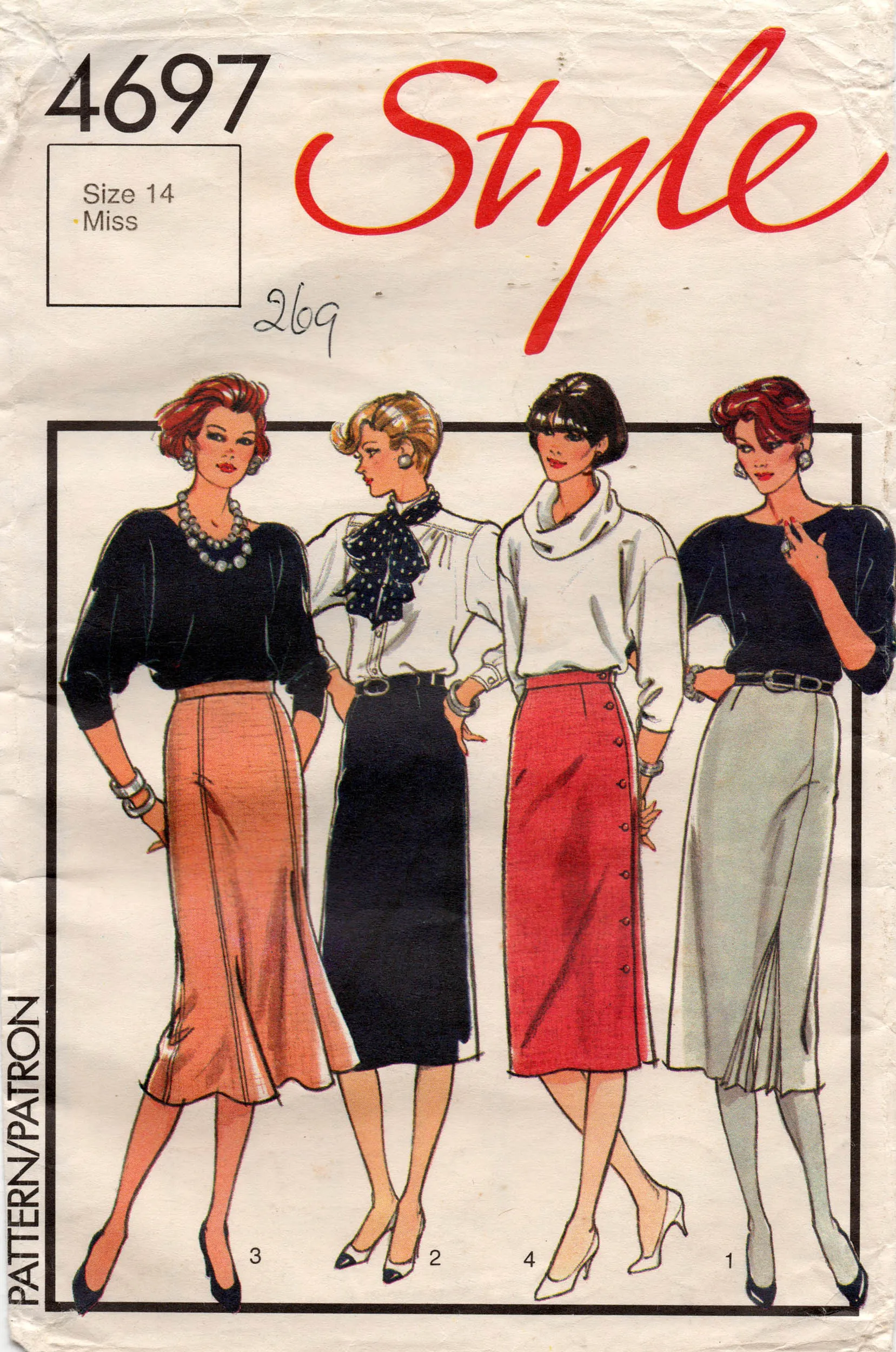 Style 4697 Womens Straight Skirts 1980s Vintage Sewing Pattern Size 14 Waist 28 inches