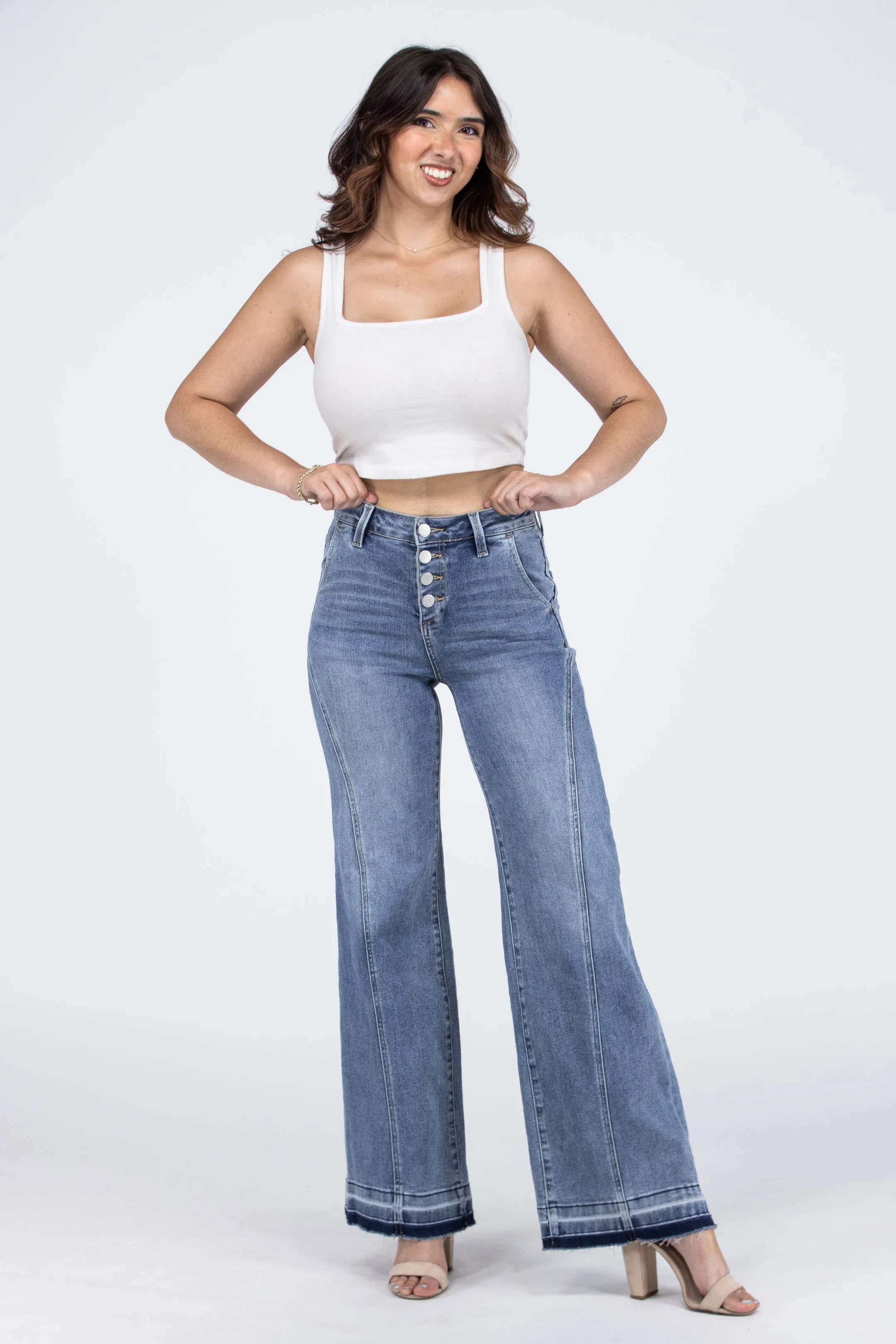 Take Me To Cali from Risen: High-Rise Button Fly Wide Leg Denim