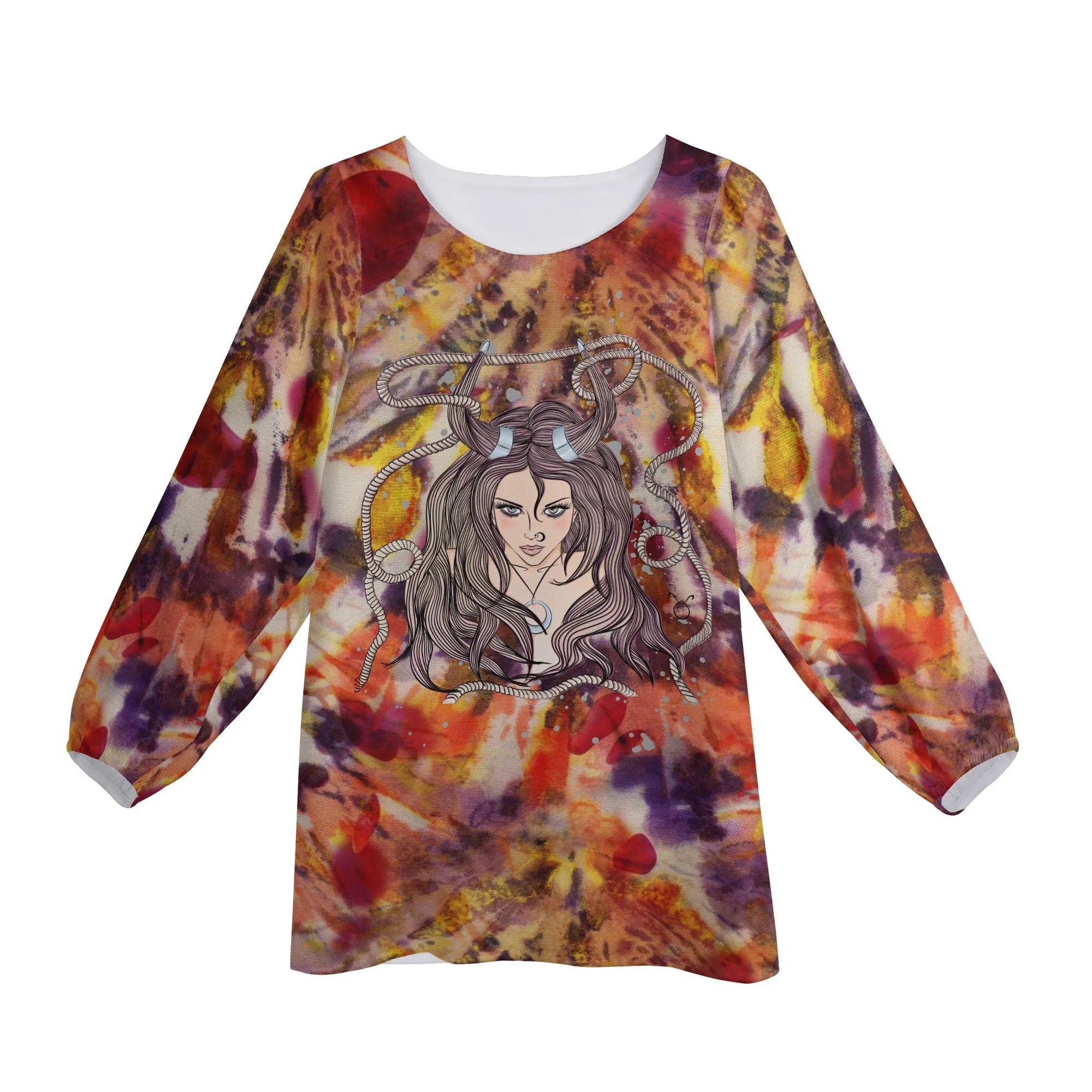 Taurus Woman Zodiac Sign Long Sleeve Chiffon Blouse Inspired by Astrology and Horoscope