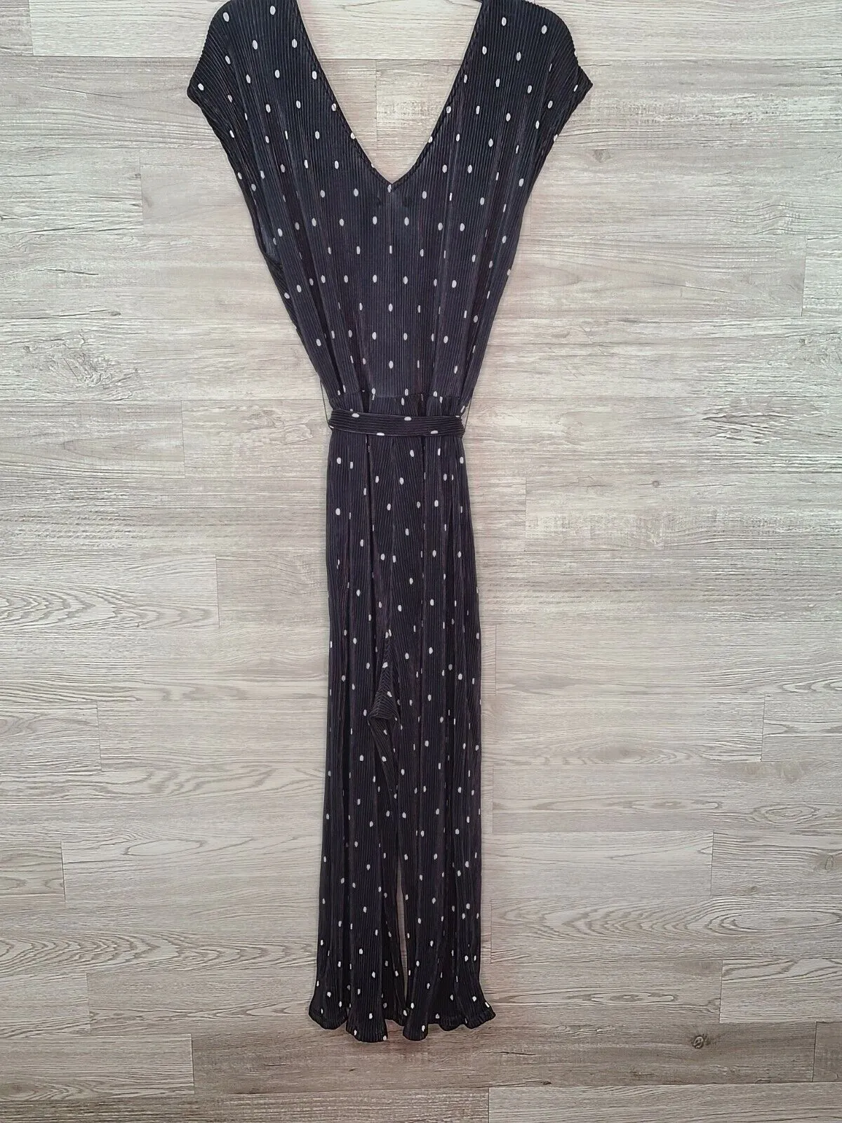 T.D.C. Topson Women's Black & White Polka Dot Belted Ribbed Jumpsuit Size XL