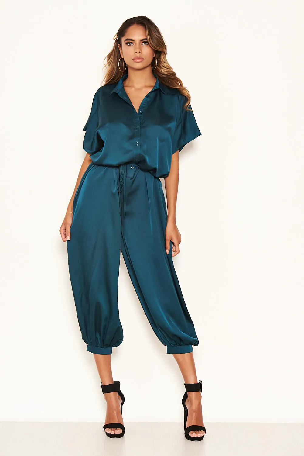 Teal Button Up Jumpsuit