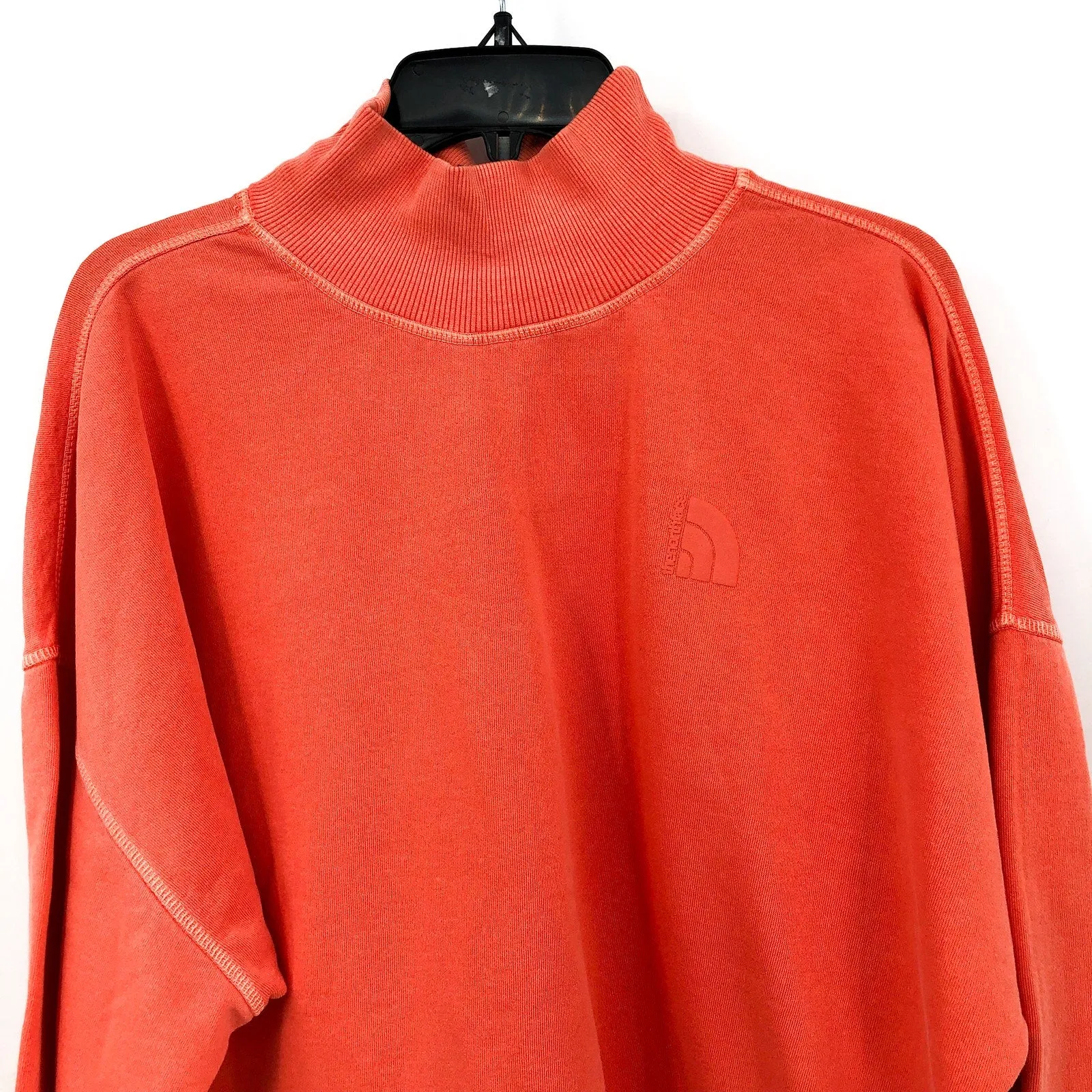 THE NORTH FACE Womens Garment Dyed Mock Neck Sweatshirt Large Coral Sunrise