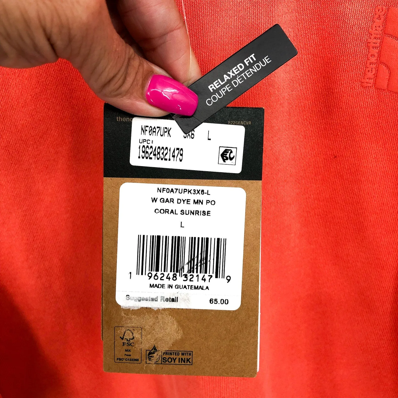 THE NORTH FACE Womens Garment Dyed Mock Neck Sweatshirt Large Coral Sunrise