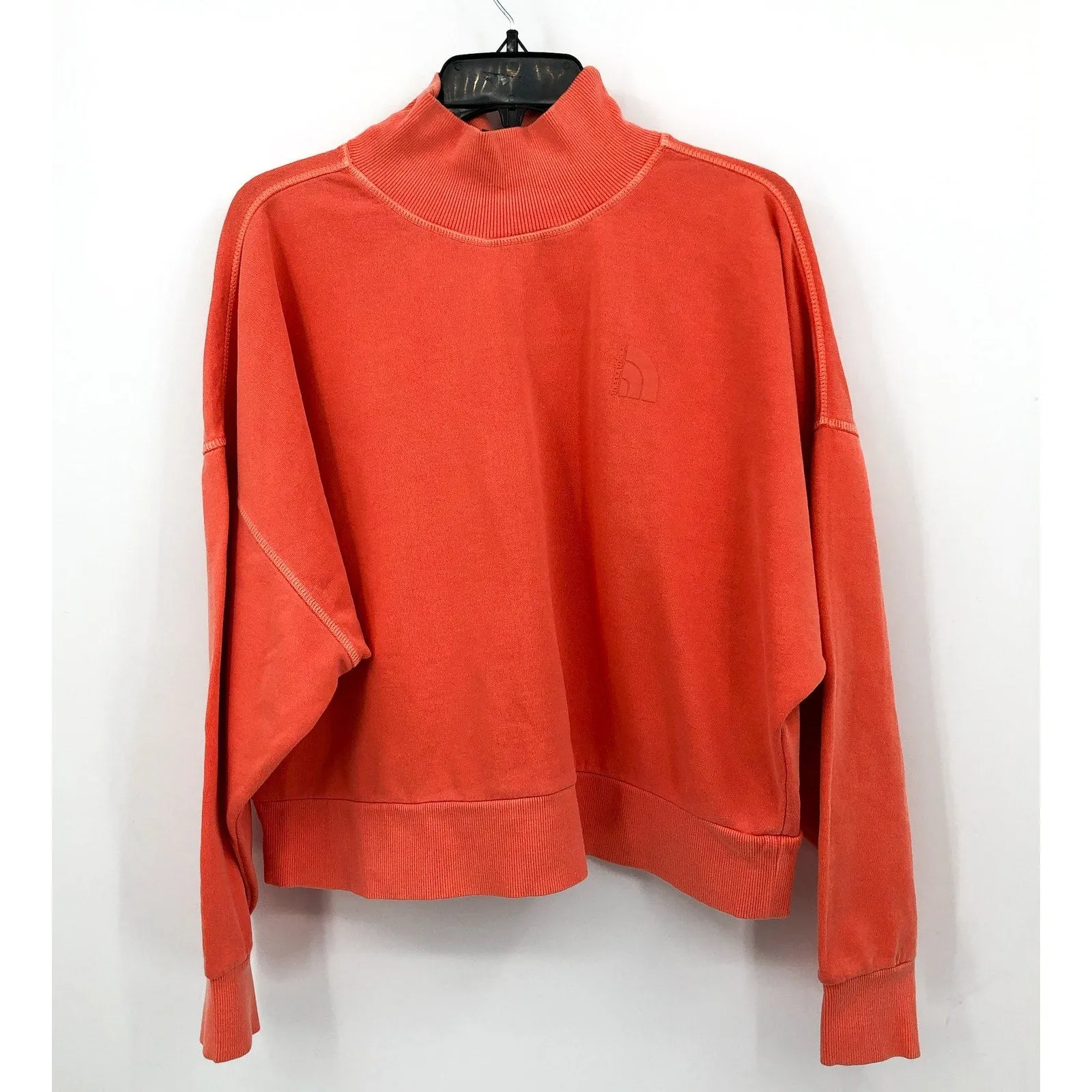 THE NORTH FACE Womens Garment Dyed Mock Neck Sweatshirt Large Coral Sunrise