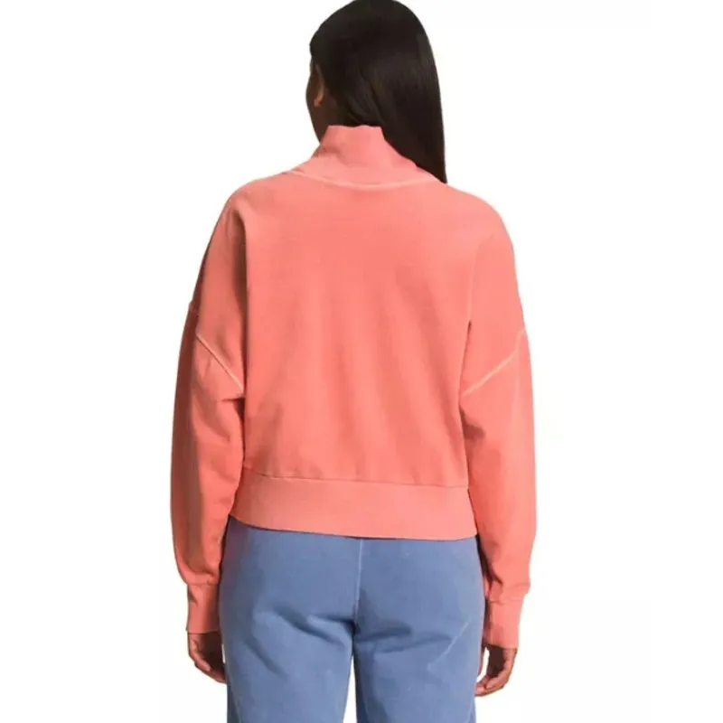 THE NORTH FACE Womens Garment Dyed Mock Neck Sweatshirt Large Coral Sunrise