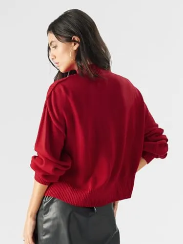 The Souled Store Solids: Poppy Red Women and Girls Long Sleeves Round Neck Acrylic Oversized Sweaters